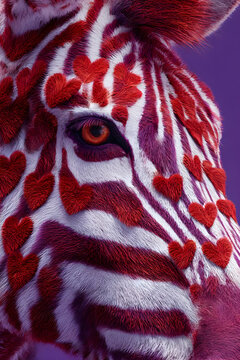 abstract zebra with red hearts