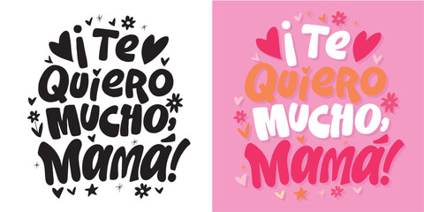 Obraz premium Happy Mother's Day in spanish - cute trendy hand dtawm doodle lettering print. T-shirt design, mug print, sticker.