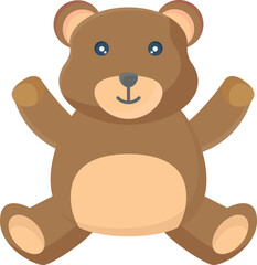 A brown teddy bear with blue eyes and a cheerful smile, sitting upright against a soft background. © Flaticons