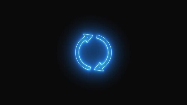Glowing blue circular arrows icon represents refresh concept. Perfect for tech visuals and digital interfaces. Use this arrows icon for modern projects.