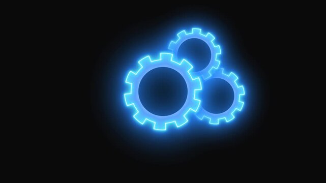 Glowing blue interlocking gears animate on dark background. Perfect for mechanical visuals and system projects. Enhance your projects with this gears animation.