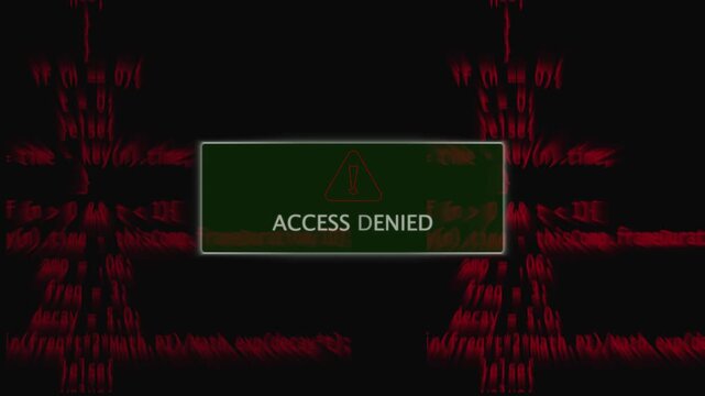 Digital screen displays access denied with red code. Ideal for cybersecurity visuals and alert projects. Enhance your projects with this access denied screen.