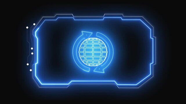 Futuristic neon blue HUD frame features glowing earth. Ideal for tech visuals and digital interfaces. Use this HUD frame for modern projects.
