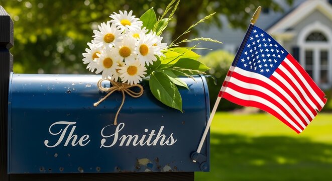 Memorial day remembrance flowers flag and mailbox honoring fallen heroes