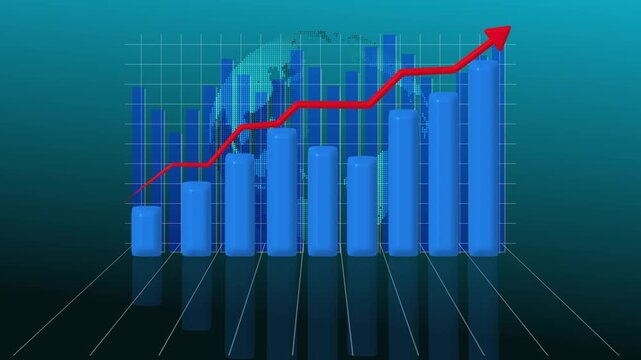 Global data visualization combines 3D bar graphs with world map integration. Perfect for international business reports and global analytic. Showcase worldwide data trends .