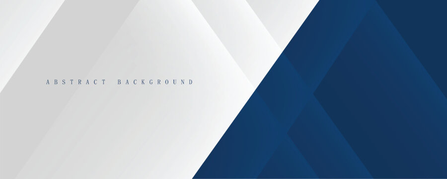 White and blue modern abstract wide banner with geometric shapes. Dark blue and white abstract background. Vector illustration