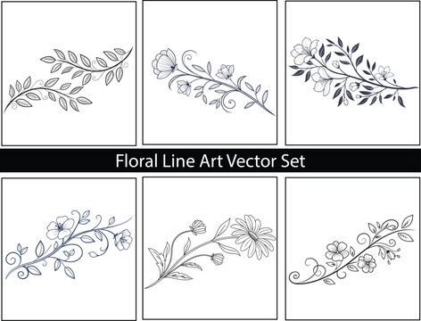 Floral Divider Line Art Vector Set