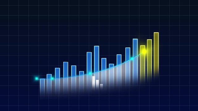 Rising financial bar chart with glowing upward trend line