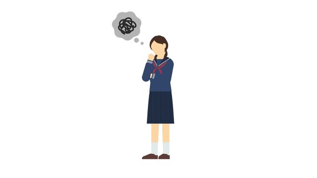 フラットイラストアニメーション：困っている女子中学生(冬服)