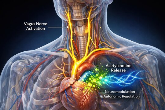 Vagus nerve activation with acetylcholine release for heart neuromodulation and autonomic regulation