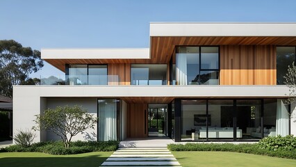 Fototapeta premium Captivating exterior of contemporary home with sleek design elements