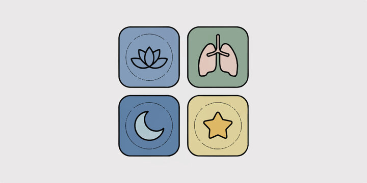 A minimalist medical and wellness icon set arranged in a 2x2 grid against a white background