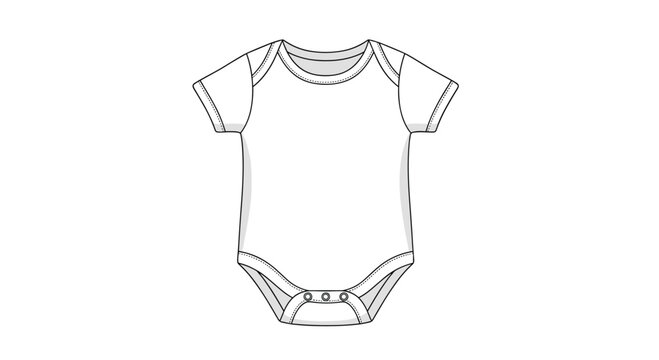 Clean line drawing template of a baby bodysuit or onesie shows front view and back view for apparel design and presentation.