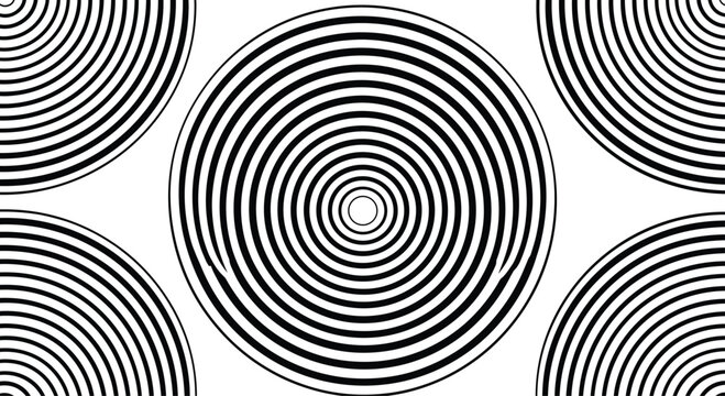 Mesmerizing optical illusion pattern with concentric black and white circles creating a hypnotic and repeating geometric visual effect.