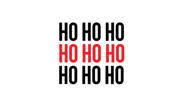Minimalist holiday graphic featuring the classic ho ho ho festive expression repeated in a grid of black and red block letters.
