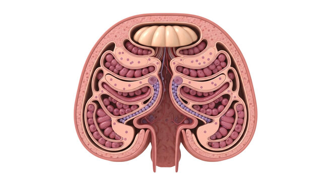 Kidney Internal Anatomy | Detailed Renal Cortex and Medulla Medical Illustration - Royalty Free