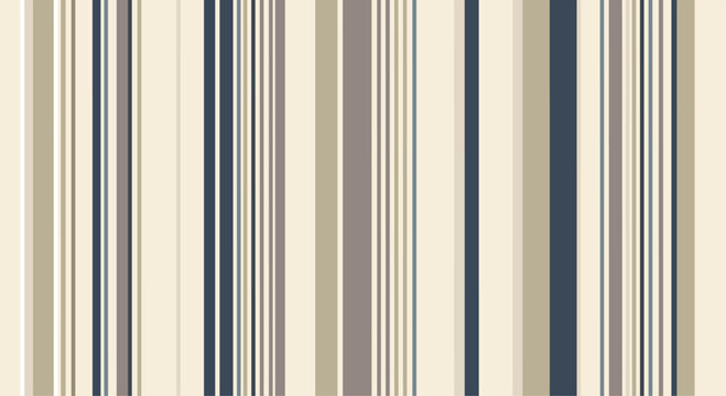 Vertical striped background features a variety of different width lines in neutral shades of beige, tan, and dark blue.