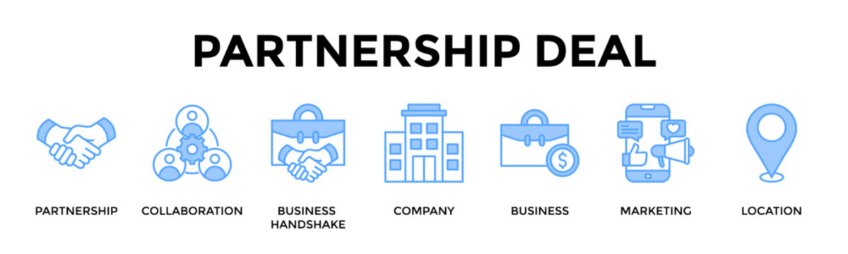 Partnership Deal Banner Web Icon Set Collection Pack Vector Illustration Concept For Build Strong Alliances To Expand Market Reach And Business Presence