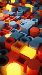 Obraz premium abstract background with colorful neon cubes bounce. 3D Render. Vertical.