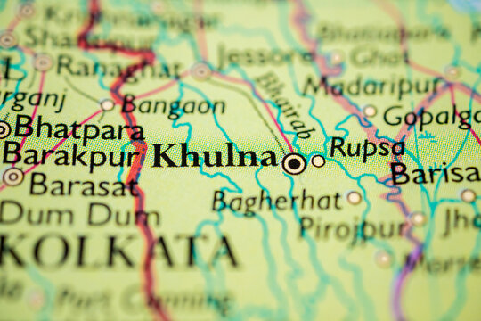 Macro map closeup of Khulna region near Kolkata and Barisal.