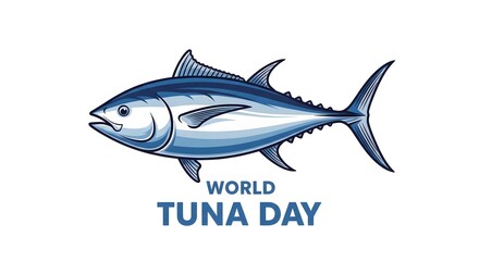 Obraz premium Illustration of a tuna fish celebrating world tuna day with stylized text below