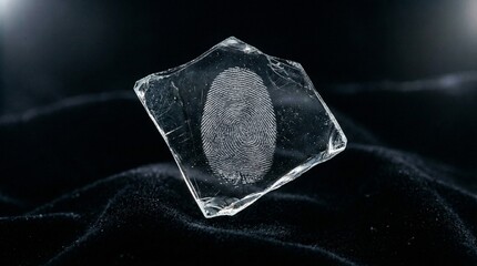 Fingerprint on Broken Glass Shard Representing Digital Security Identity and Forensics