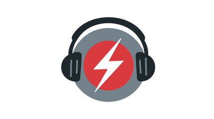 Obraz premium A stylized illustration depicting headphones encircling a centered red circle with a lightning bolt