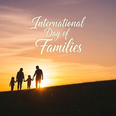 Fototapeta premium Beautiful family silhouette walking together at sunset celebrating international day of families in nature