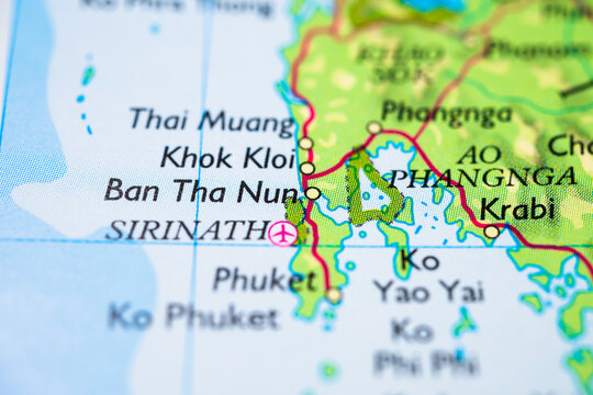 Phuket and Phang Nga Thailand coastal road map detail.