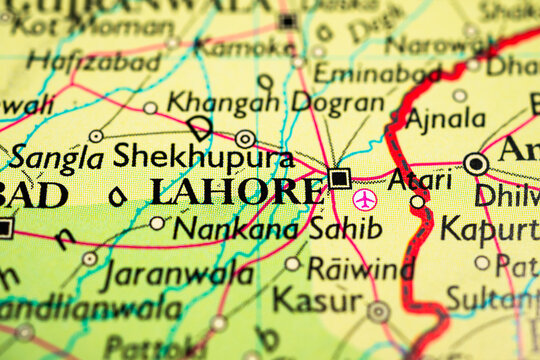 Detailed road map of Lahore Punjab region Pakistan near India border.
