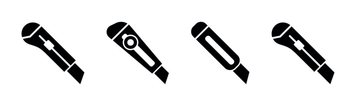 Utility Knife Icons Flat Vector Black Silhouettes
