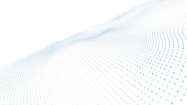 Abstract flowing wave of blue dots forming a smooth digital landscape, futuristic technology background with dynamic motion and minimal clean design. seamless loop