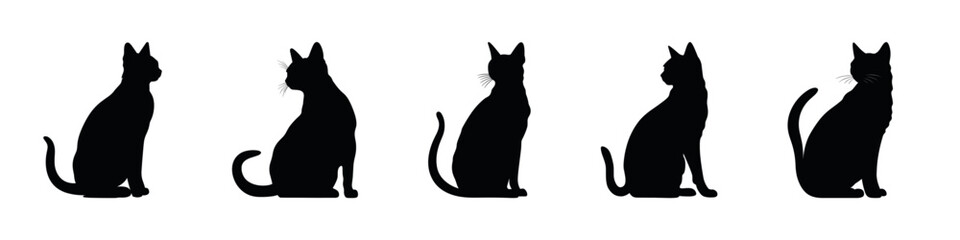 Black Cat Vector Silhouettes in Sitting Pose Set © 11ua