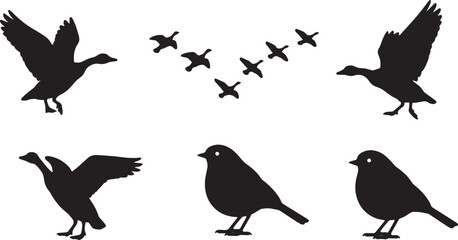 Obraz premium Black Solid Autumn Migratory Bird Silhouettes Set of Six