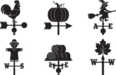 Naklejka premium Black Solid Autumn Themed Weather Vane Silhouette Collection