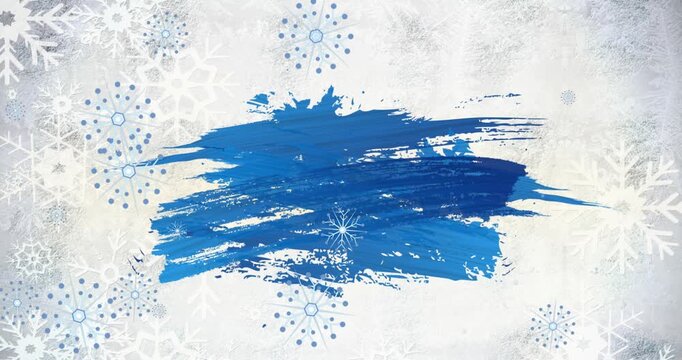 This video features a blue paint splash on a white rectangle moving against a black background