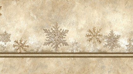 Fototapeta premium Elegant winter background with snowflakes and golden accents on a textured beige canvas for seasonal design projects