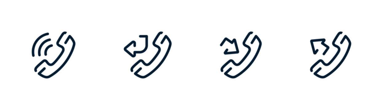 Phone Call Icons with Asrrows and Signals Vector Outline Set