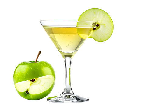 Crisp green beverage in glass with apple