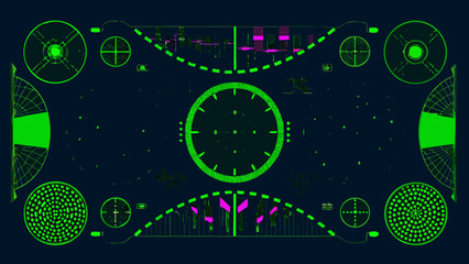 Obraz premium Futuristic interface with glowing green and pink geometric shapes
