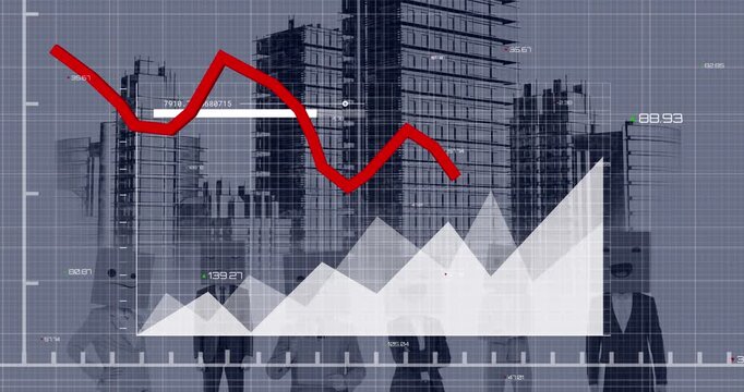Animation of statistical data processing over tall bindings against grey background