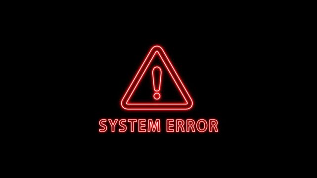 Neon System Error Warning Sign isolated alpha channel animation, cyber Security and Technology overlay loop motion design element