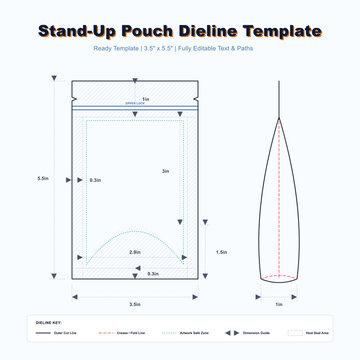 Stand Up Pouch Packaging Dieline Template Vector Blueprint
