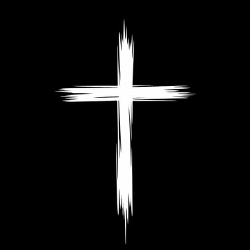 A stark white cross stands against a black background.