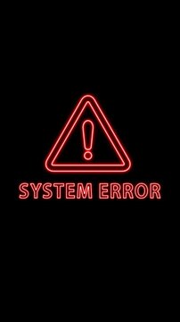 Neon System Error Warning Sign isolated alpha channel animation, cyber Security and Technology overlay loop vertical social media motion design element