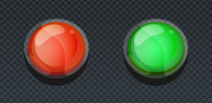 Red and green glossy buttons. Realistic red and green buttons under the glass