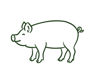 Obraz premium Hand-drawn doodle of a pig. Minimalist black ink sketch representing farm animals, livestock, and agriculture. Isolated on white background.