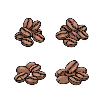 Illustration of four piles of roasted coffee beans.