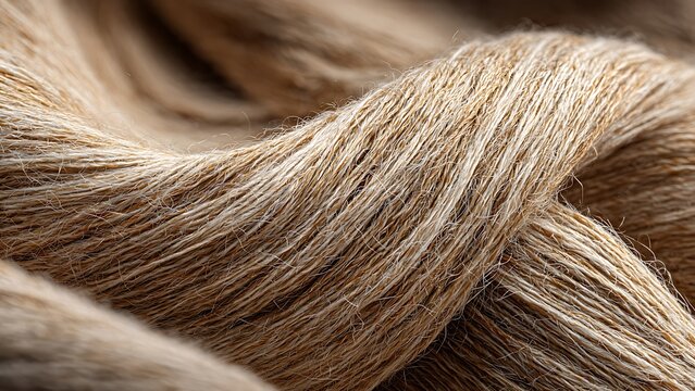 Linen fabric fibers extreme macro arranged in natural weave pattern with detailed textile material background