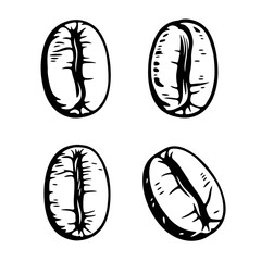 Obraz premium Set of four coffee beans in a sketch style.